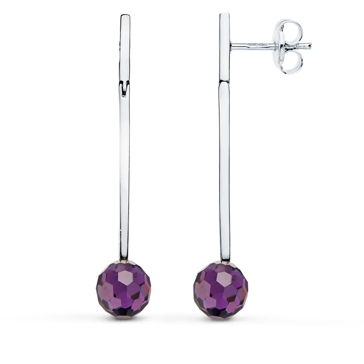 18K Boucles d'oreilles Or Blanc Boule 8 mm Fermoir Poussettes Papillon