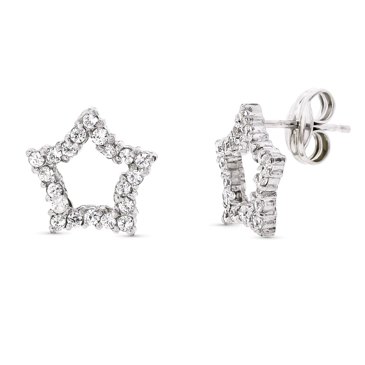 18K Boucles d'oreilles Or Blanc Etoile 12 X 12 mm Fermoir Poussettes Papillon