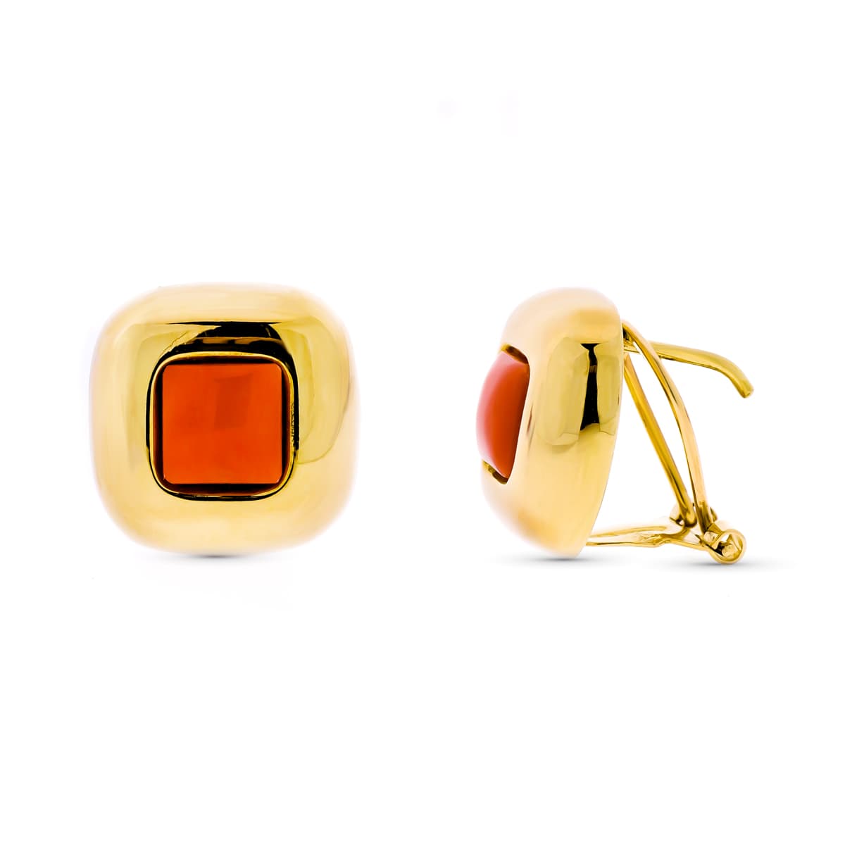 18K Boucles d'oreilles Or Jaune Corail Carrée