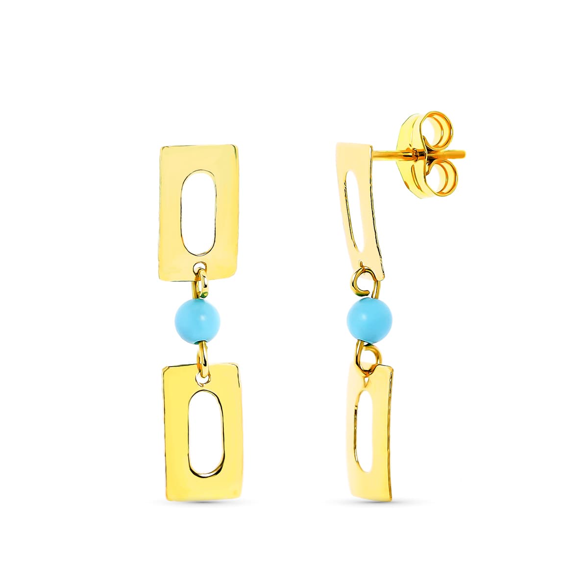 18K Yellow Gold Dangle Earrings 3mm Butterfly Push Clasp
