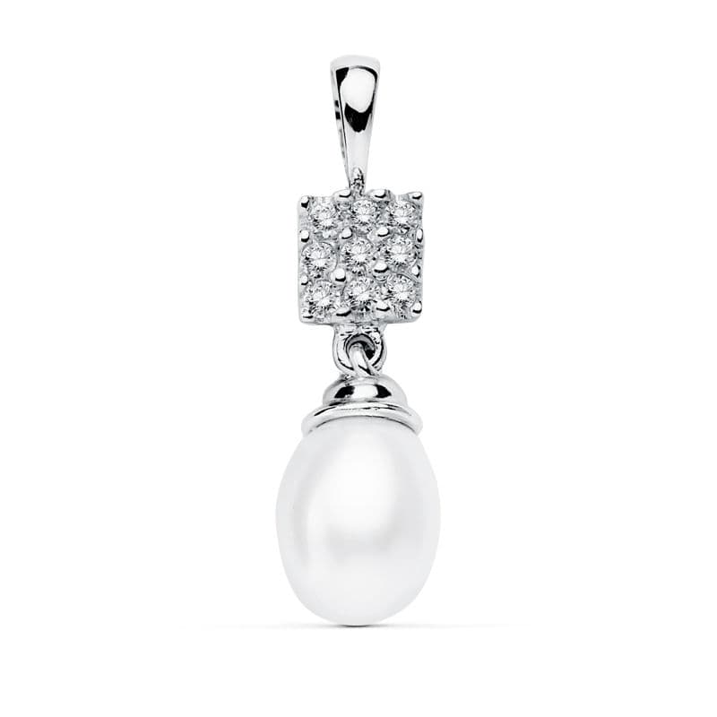 Pingente Pérola e Zircões em Ouro Branco 18K 22 X 8 mm
