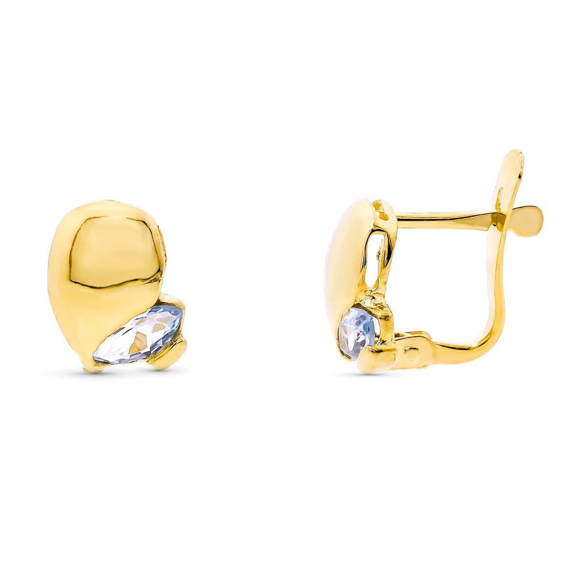 18K Boucles d'oreilles Or Jaune Aigue-marine Fermoir à Charnière