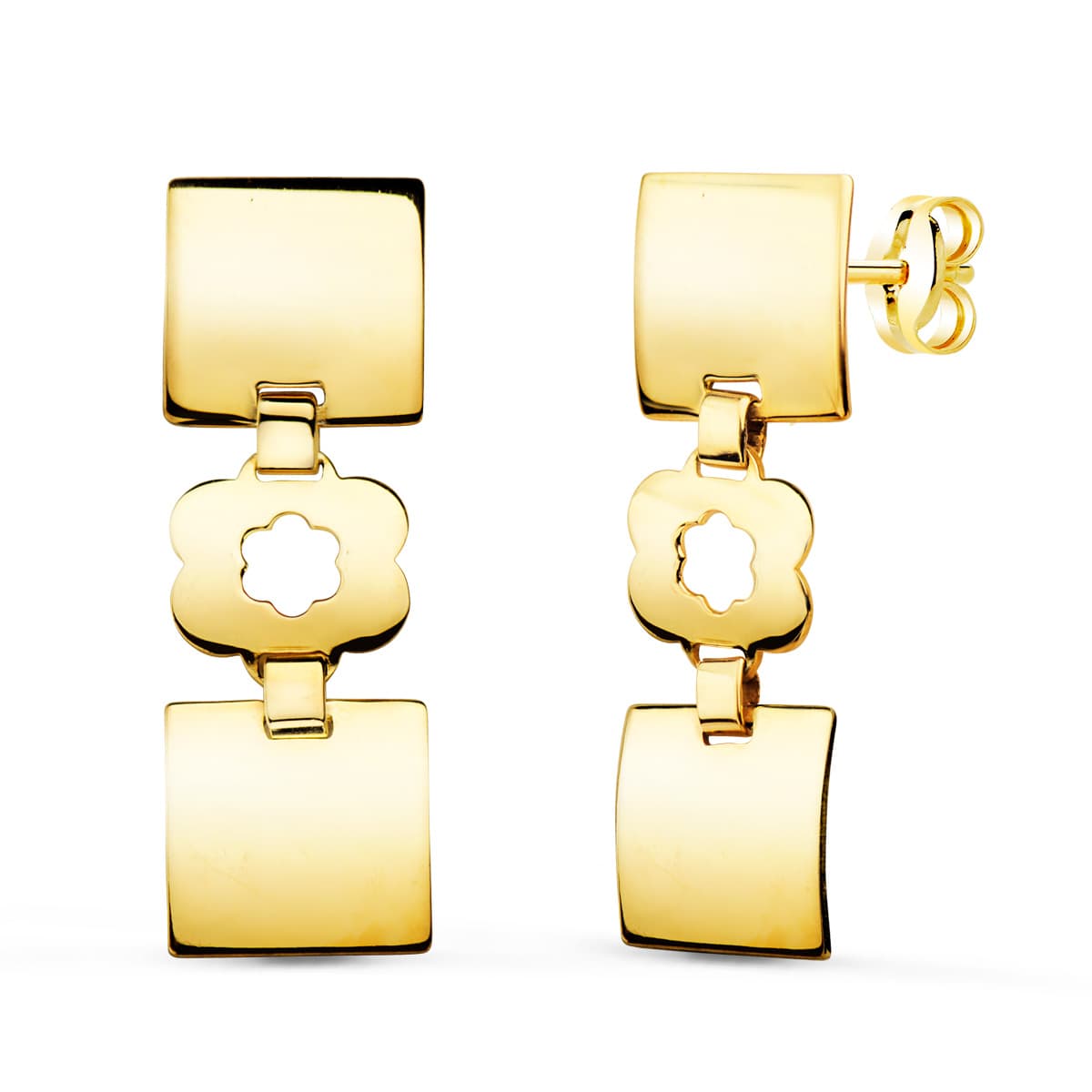 18K Boucles d'oreilles Or Jaune 32 X 10 mm Fermoir Poussettes