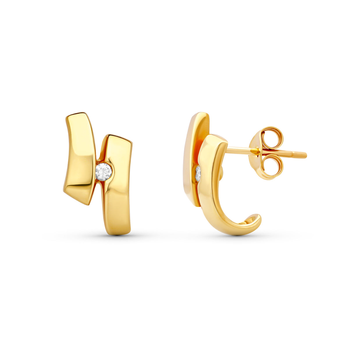 Boucles d'oreilles Or Jaune 18K Zirconia 15X13 mm