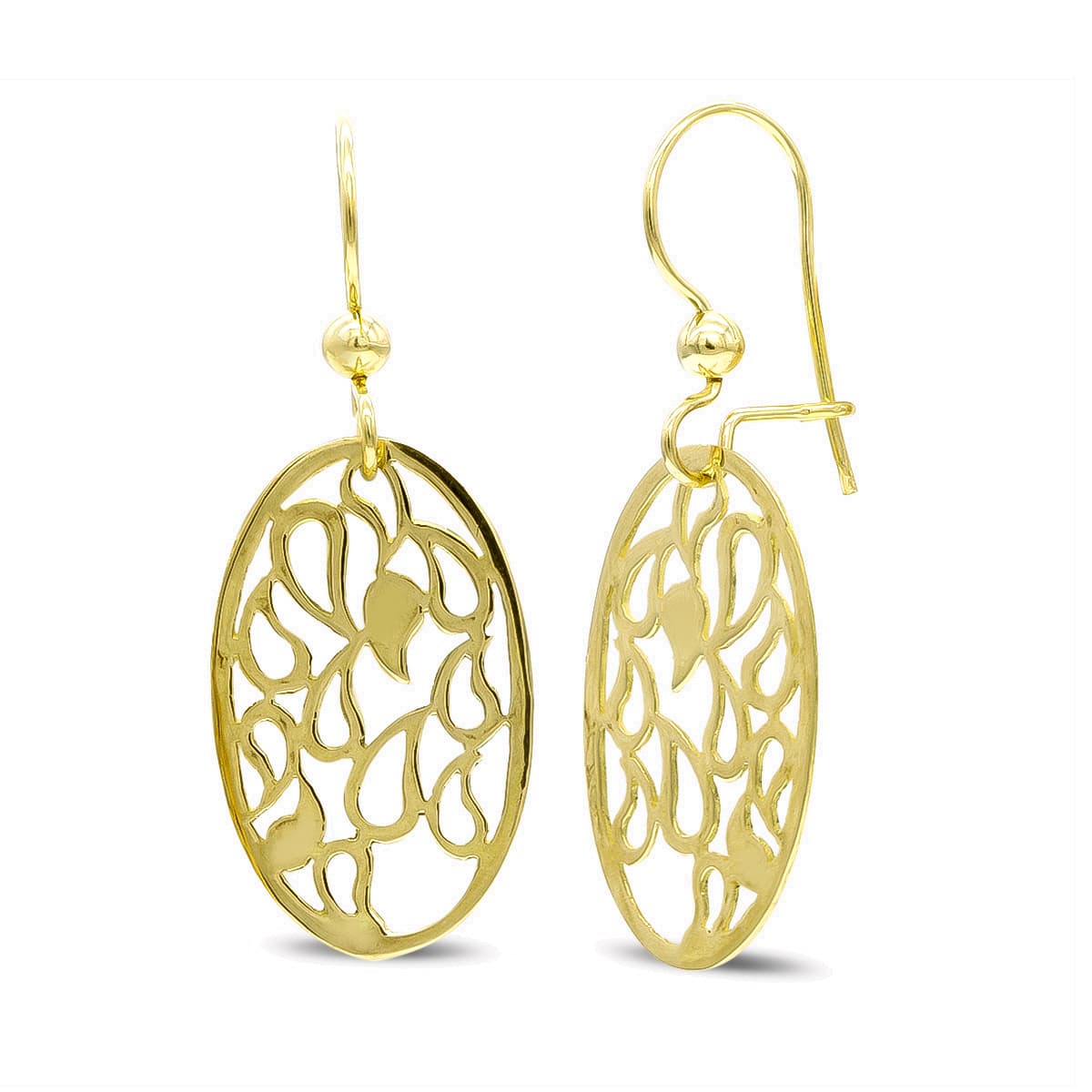 18K Yellow Gold Oval and Openwork Earrings