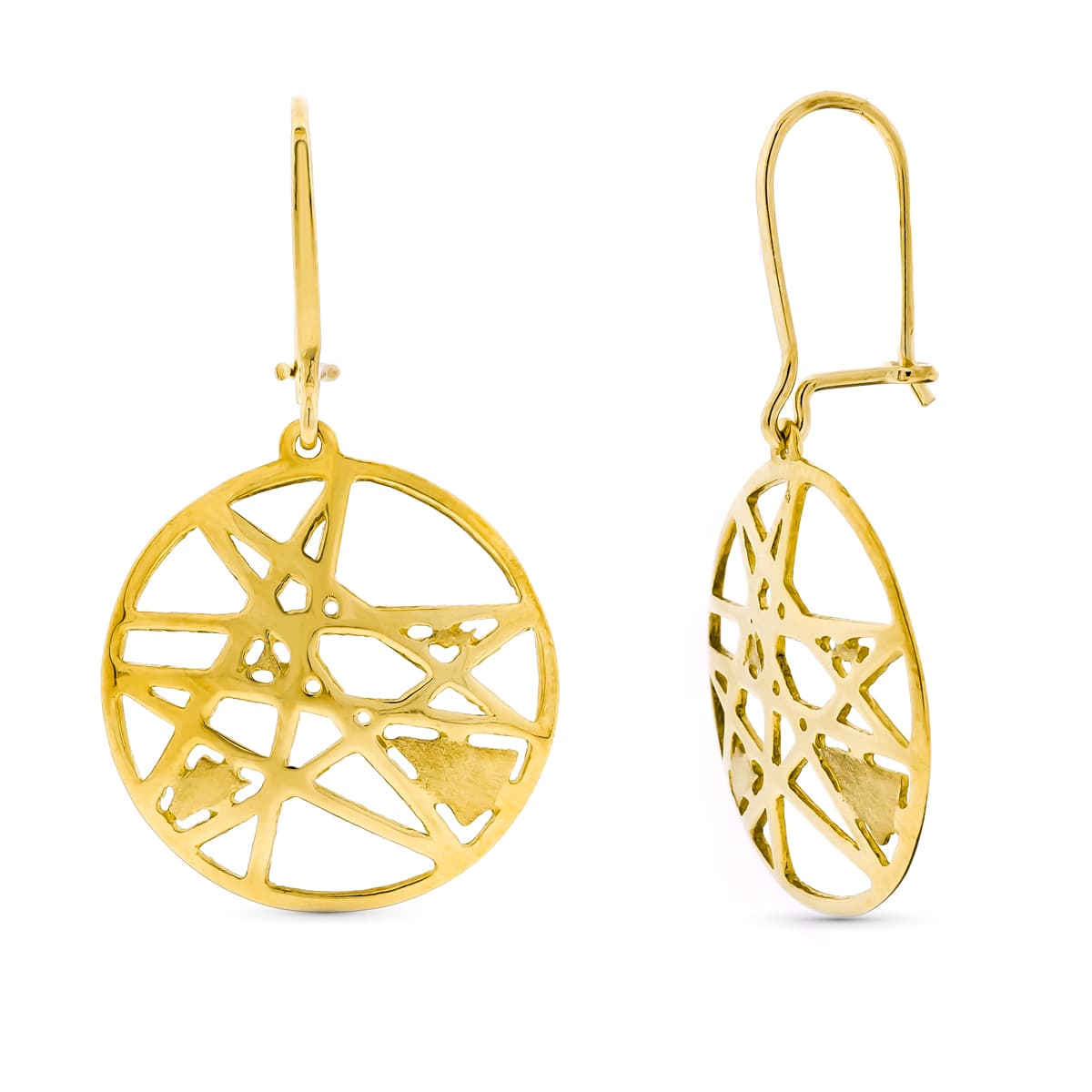 18K Boucles d'oreilles Or Jaune Rondes Motifs Ajourés