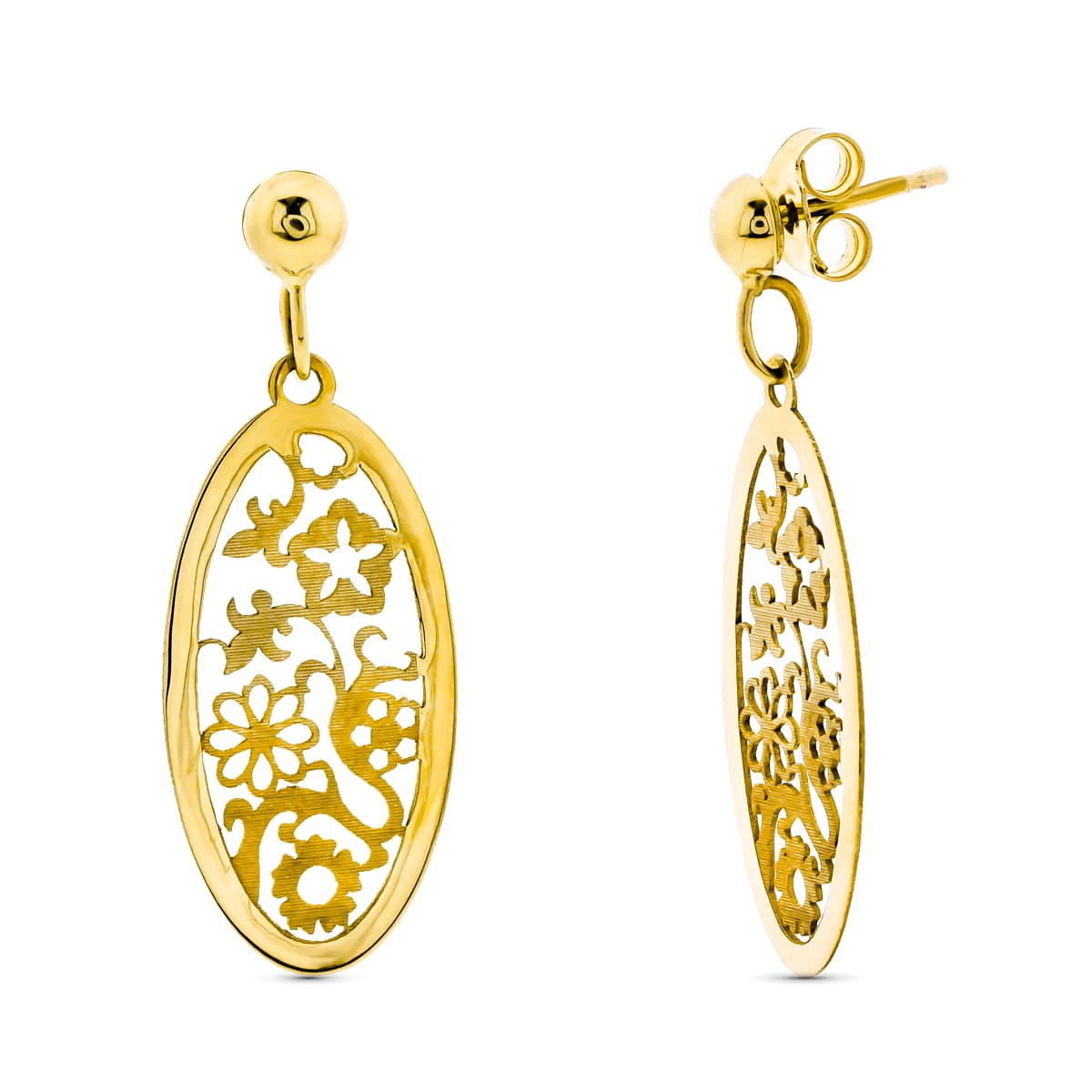18 K gul guld gennembrudt dingle øreringe 36X13 mm sommerfuglelås