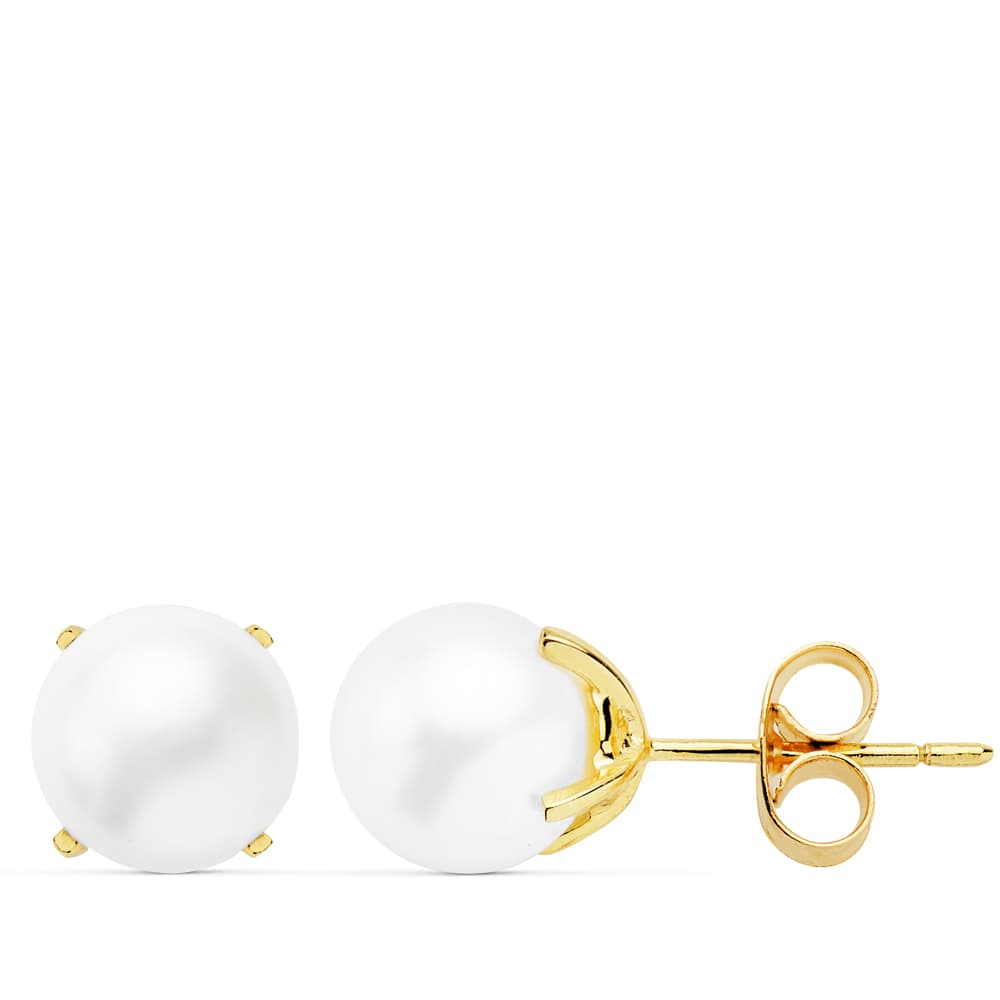 Boucles d'oreilles Perles de Culture Or Jaune 18K 75-8 mm Fermoir Poussettes Papillon