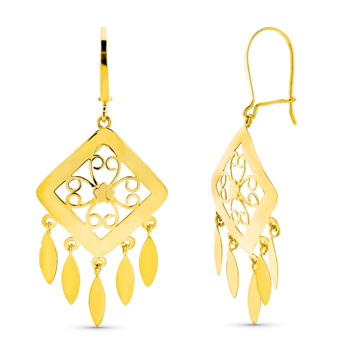 18 K gult gull openwork dangle øredobber
