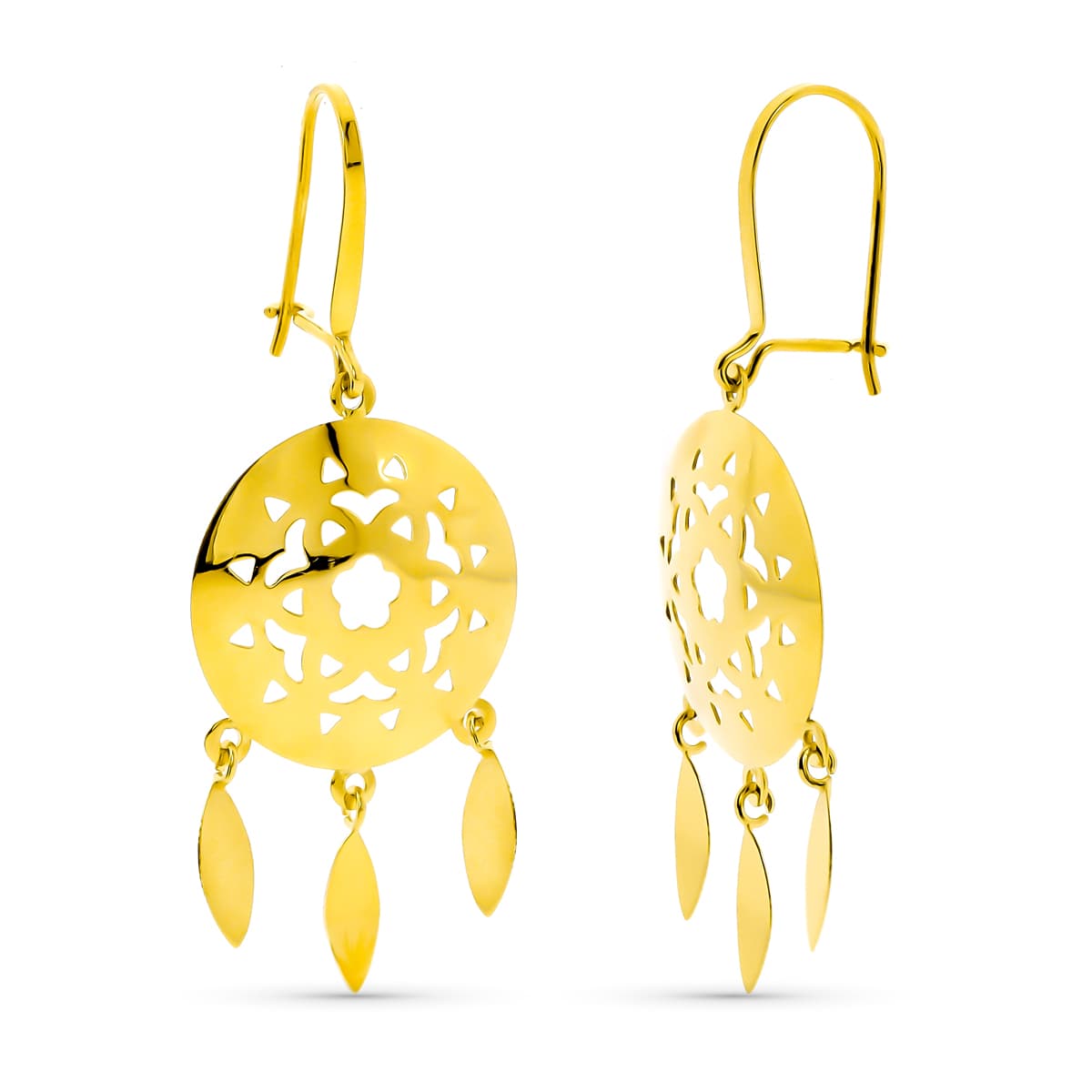 18 K gult gull openwork dangle øredobber 3 Teardrops