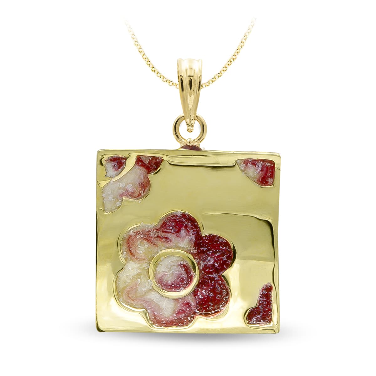 18K Yellow Gold Pendant Square Enamel 17X17 mm
