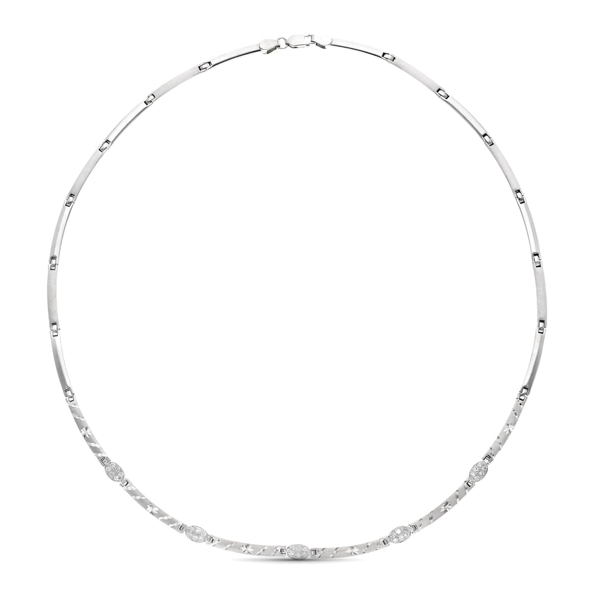 Collier en Or Blanc Mat et Brillant 18K Diamantéede Zircone
