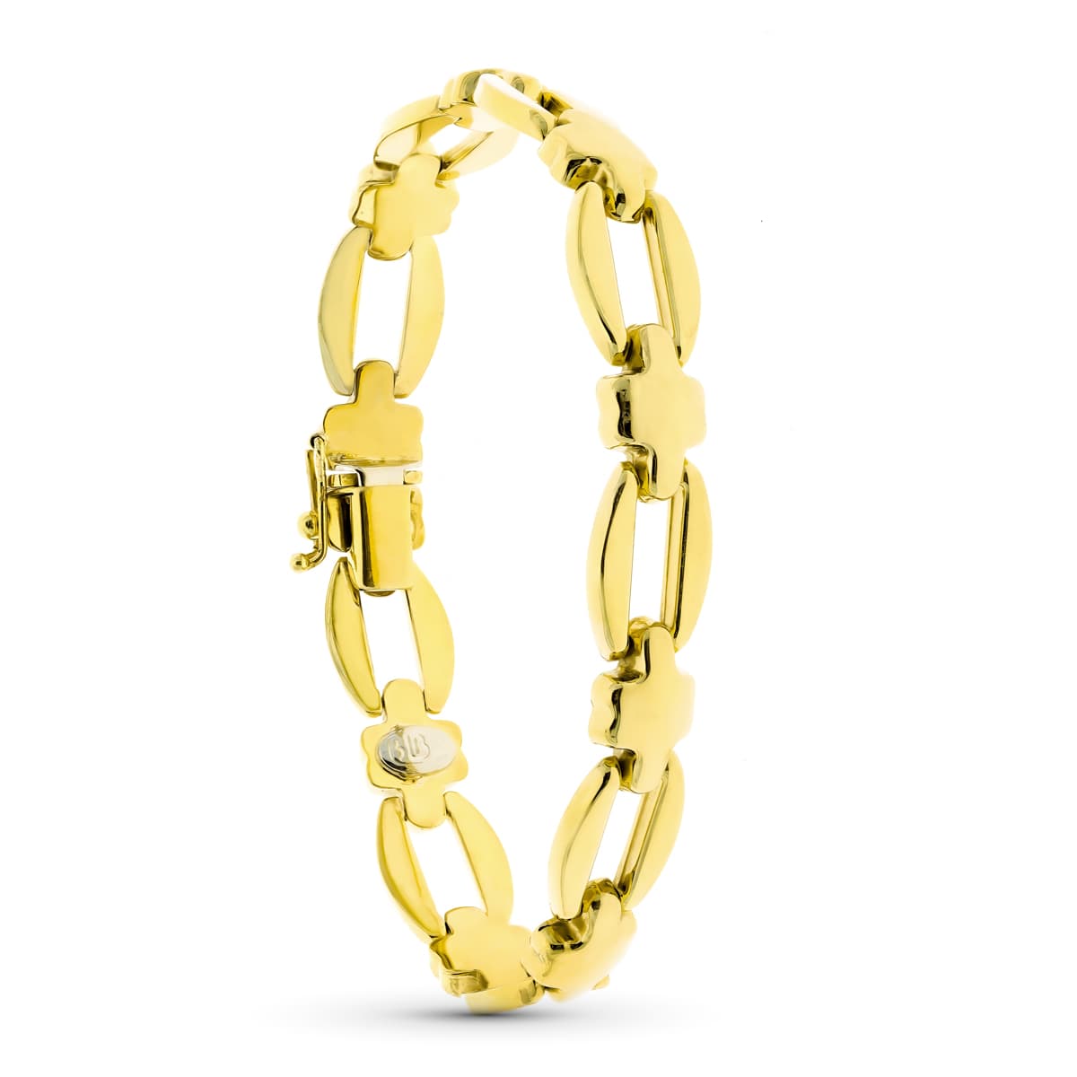 18K gult gull armbånd Oval Link og Cross 19 Cm
