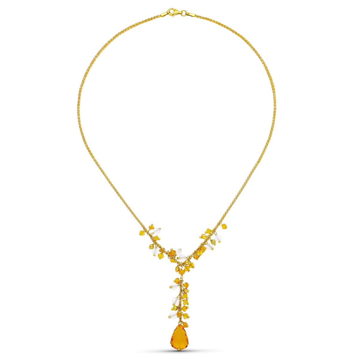 18K Collier en Or Jaune Pierres Couleur