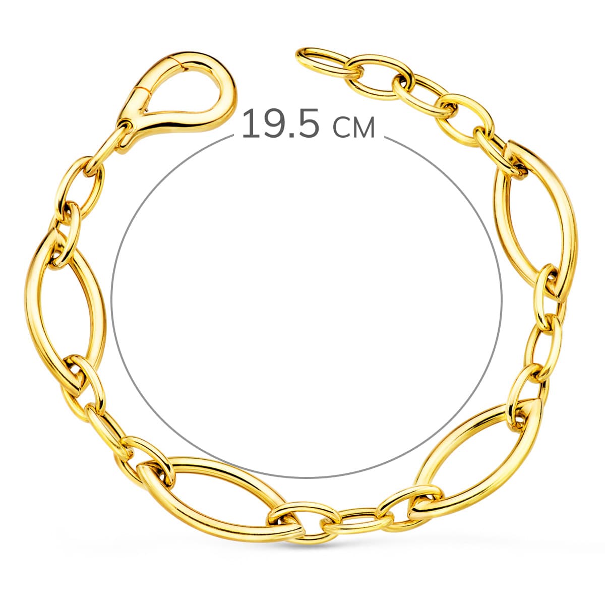 Strålende 18K gult gull armbånd ovale lenker Bredde 10 mm Lengde 195 cm