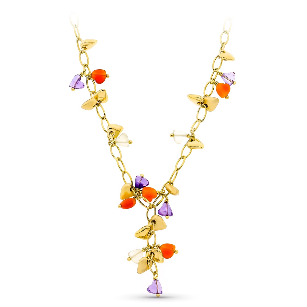 Collier en Or Jaune Mat 18K et Pierres de Couleurs Vives