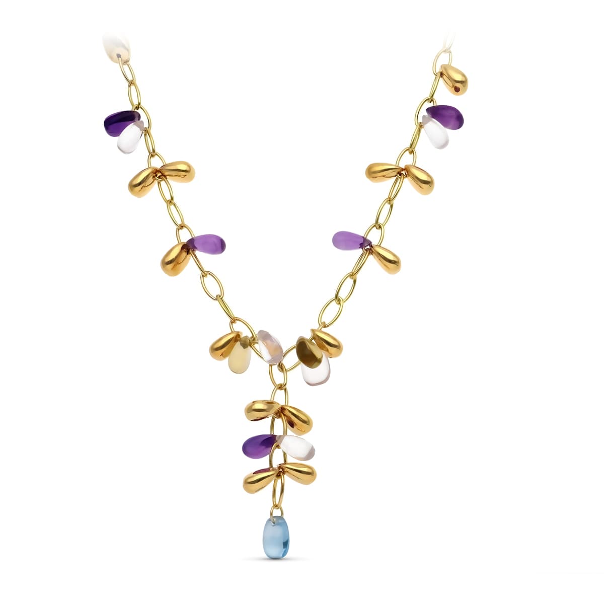 Collier Or Jaune 18K Pierres de Couleur