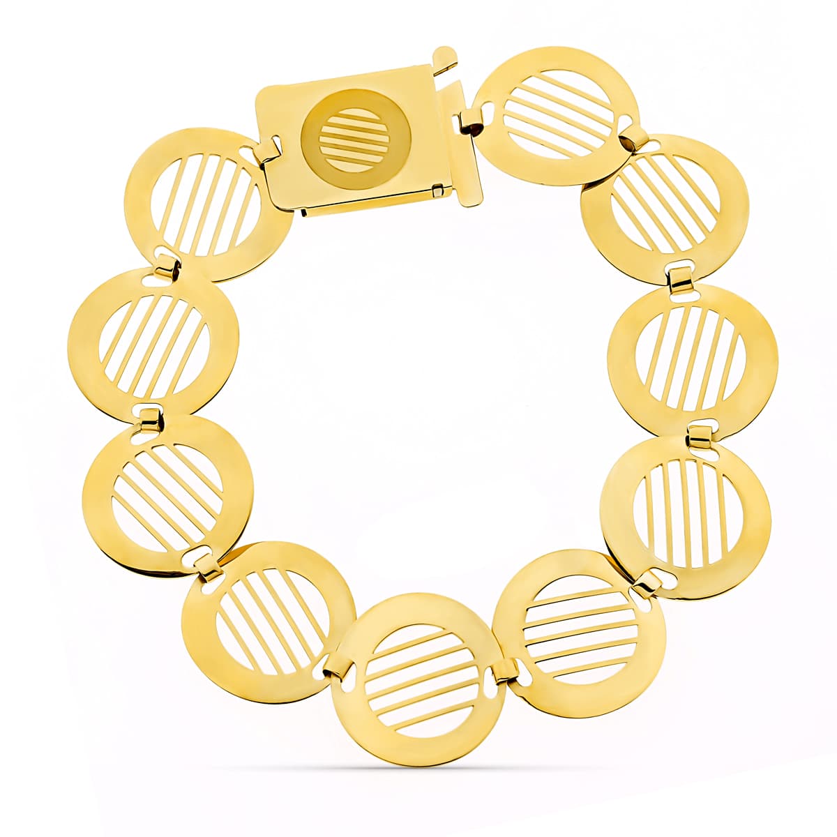 18K Yellow Gold Bracelet Openwork Links Width 16 mm Length 18.5 Cm