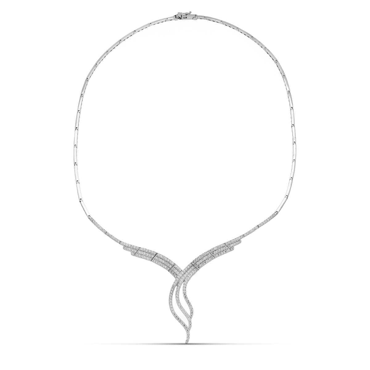 Collar Oro Blanco 18K Con Estampado Circonitas