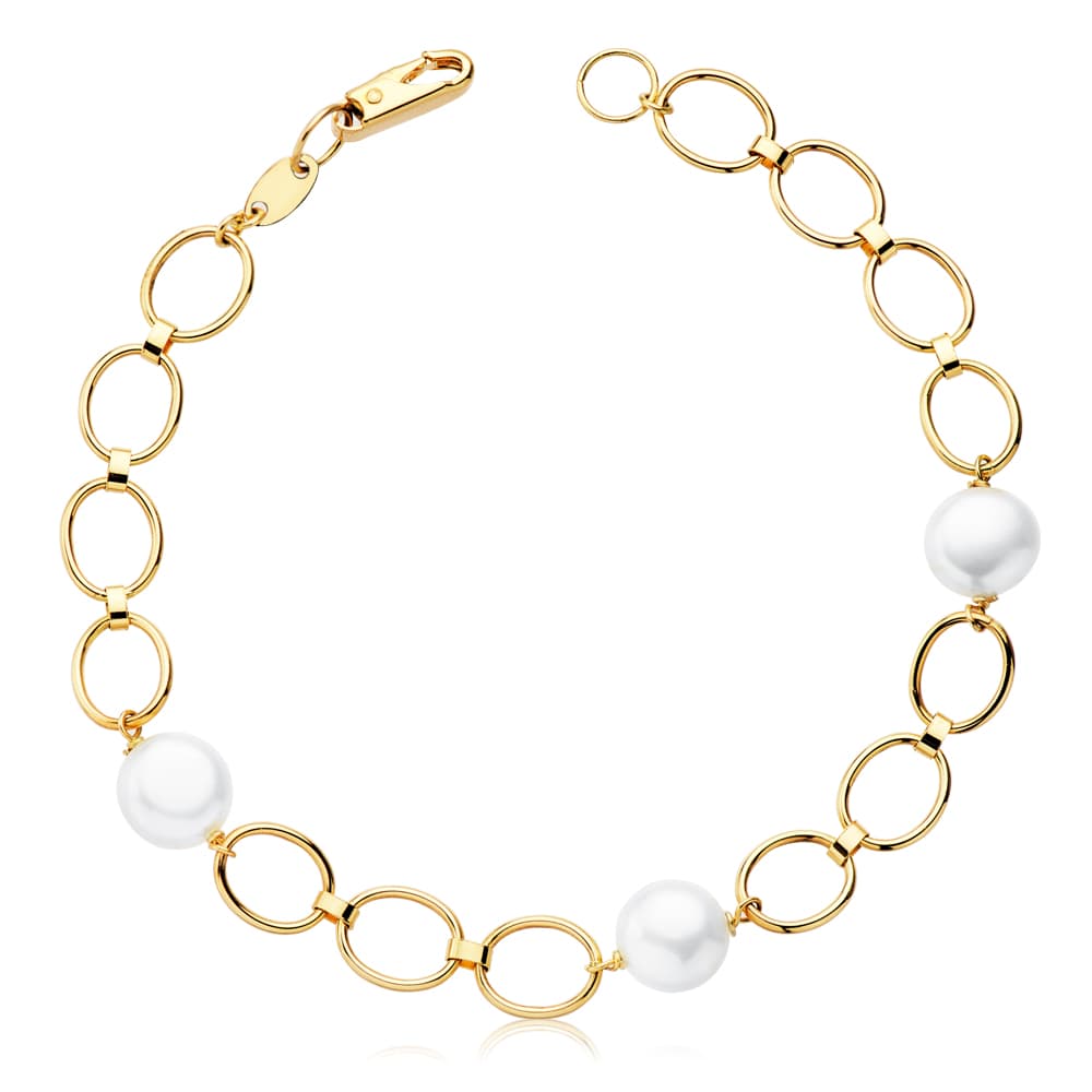 Pulseira Comunhão em Ouro 18K Pérola Cultivada Oval 18CM