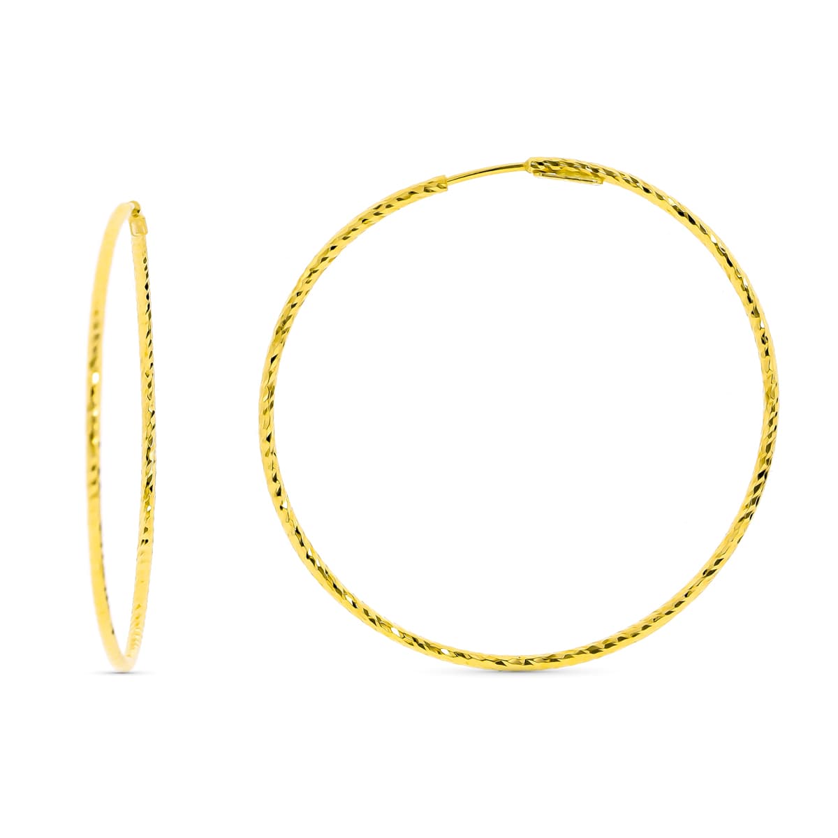 18K Boucles Créoles en Or Jaune 40 X 1.50 mm