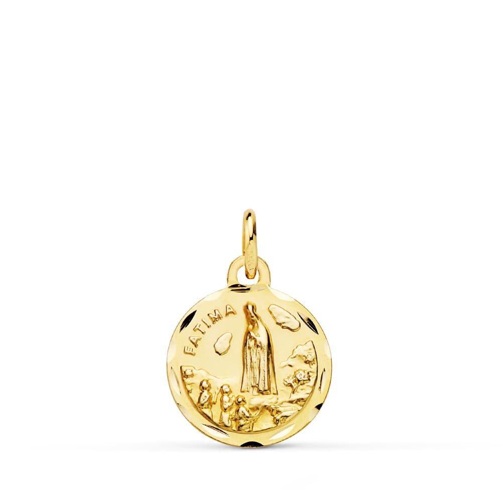 Médaille en Or Jaune 9K Vierge de Fatima Sculptée 14 mm