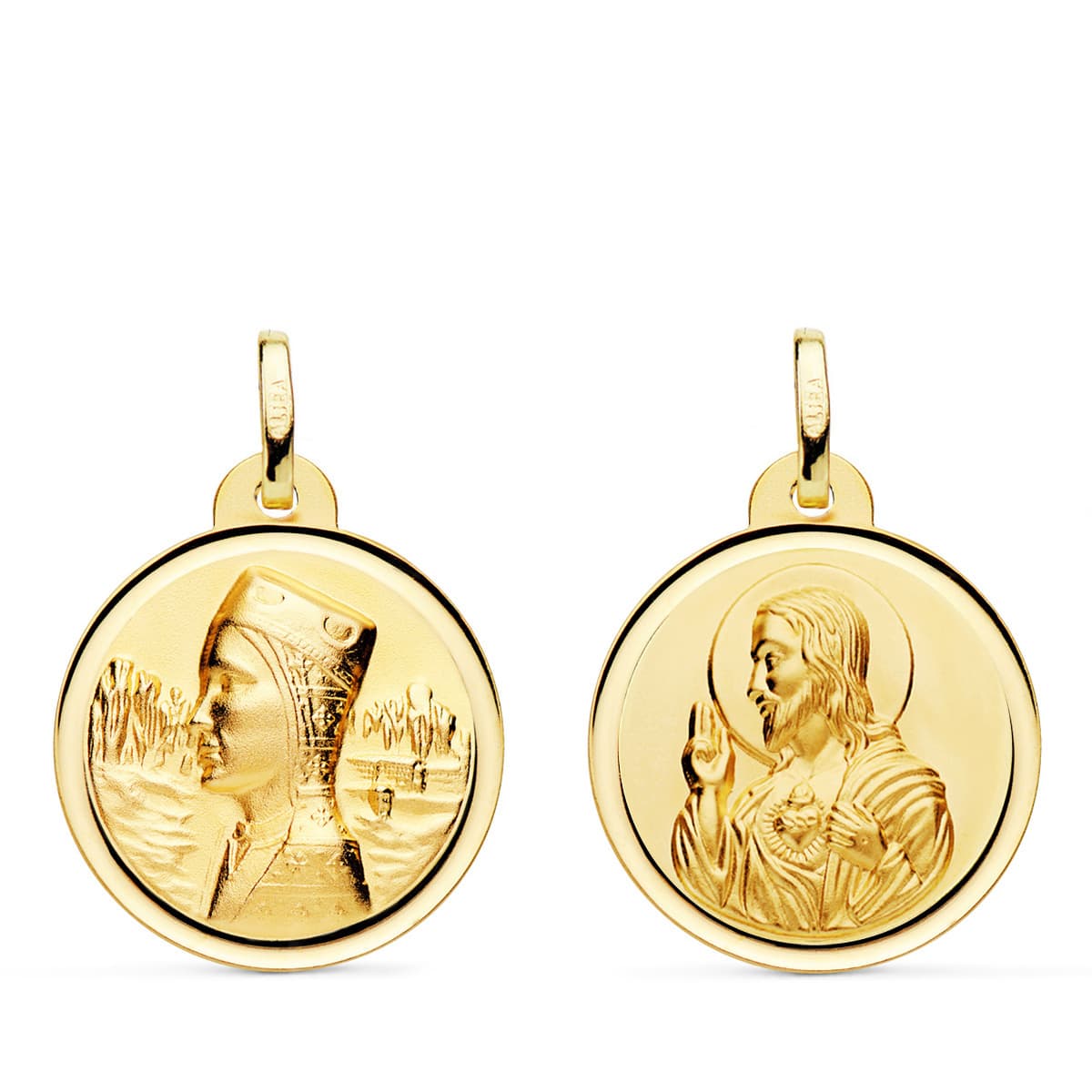 18K Médaille Scapulaire Vierge Montserrat et Coeur Jésus 20MM