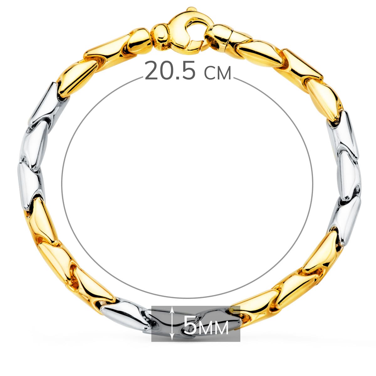 18K armbånd i 2 gull. Bredde 5 mm 20,5 Cm