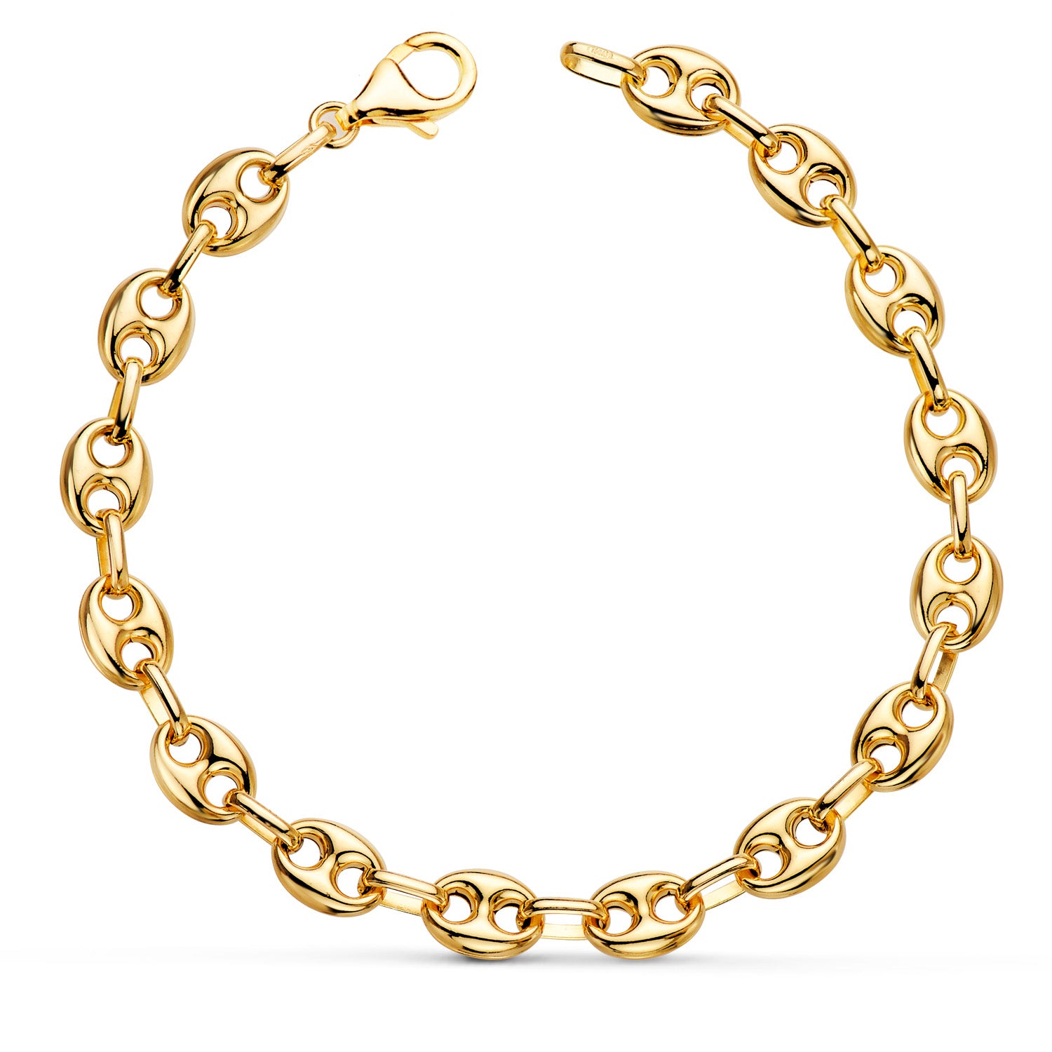18K Bracelet Grain de Cafe Creux en Or Jaune. Largeur 7,5 mm Longueur 21 Cm