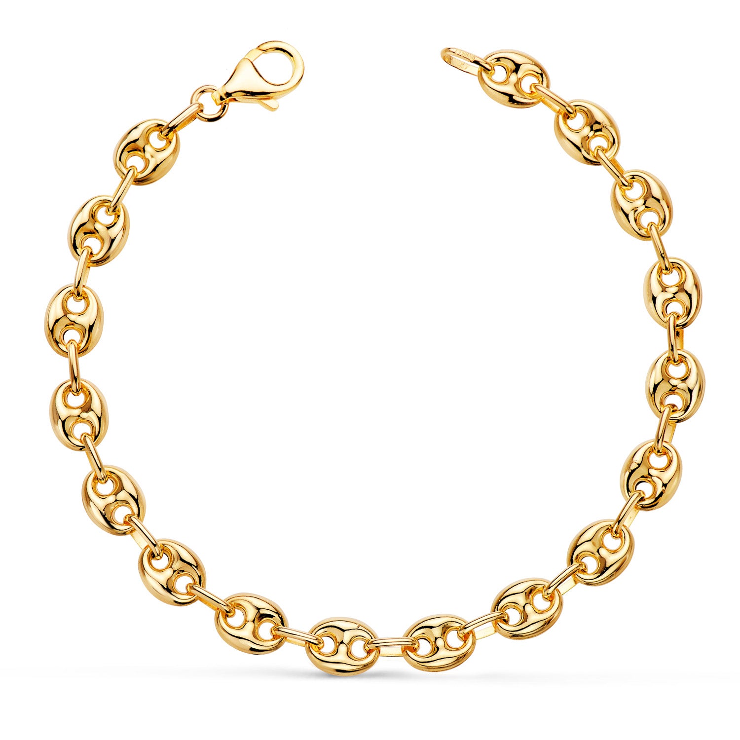 Pulseira oca em grão de café 18K em ouro amarelo. Largura 6 mm Comprimento 19 cm