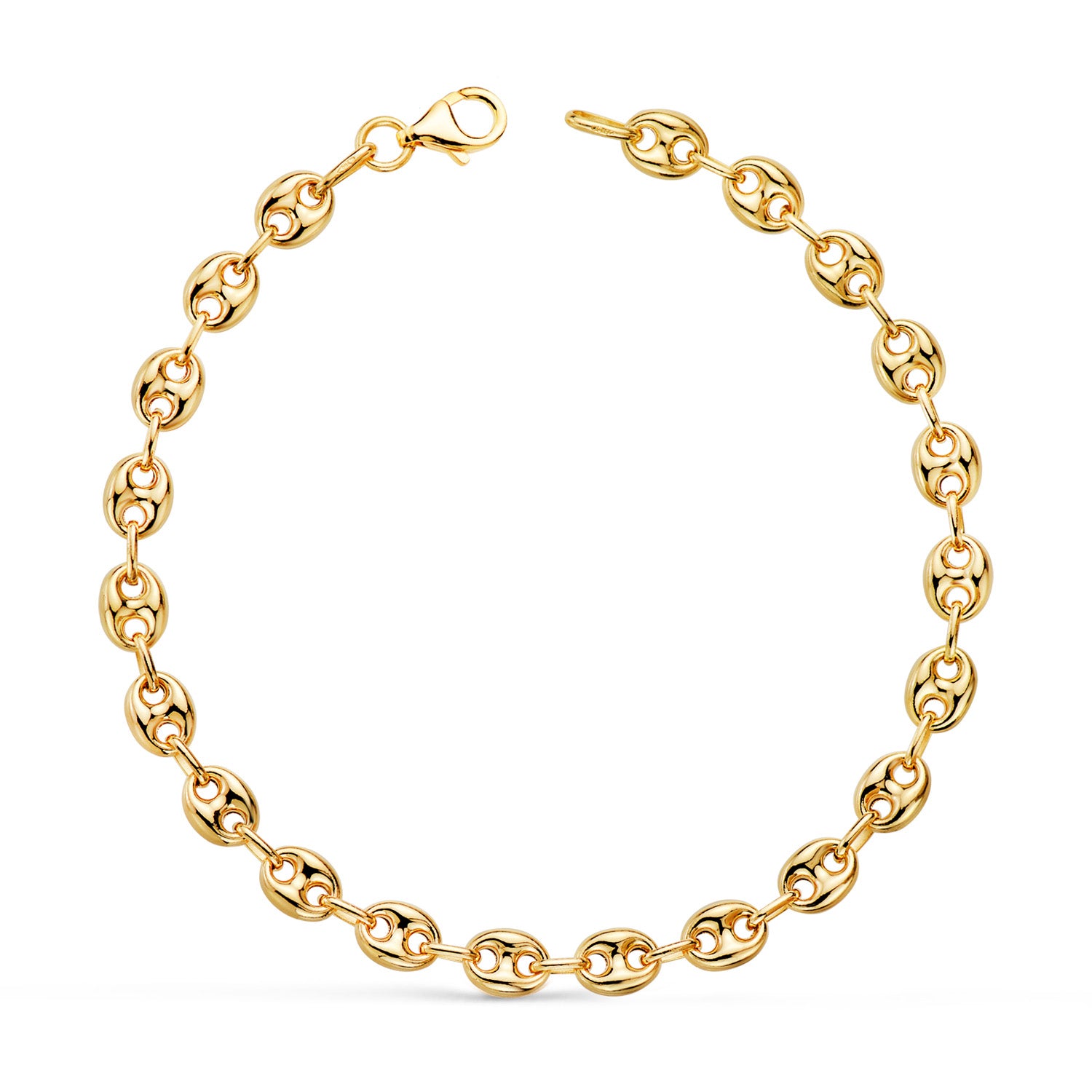 Pulseira oca em grão de café em ouro amarelo 18K Largura: 5 mm Comprimento: 19 cm