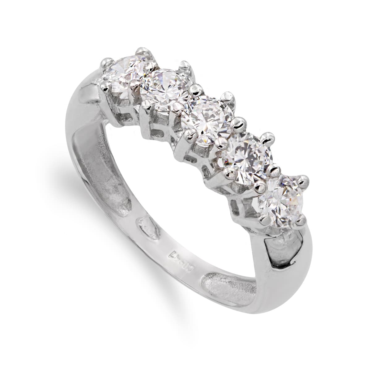 Ring aus 18-karätigem Weißgold mit fünf Zirkonkrallen, Breite: 5 mm