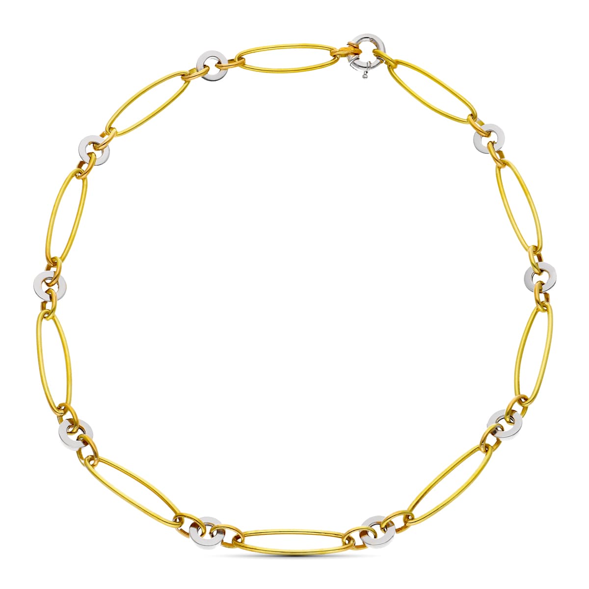 Colar em ouro bicolor 18K com elos e círculos ovais