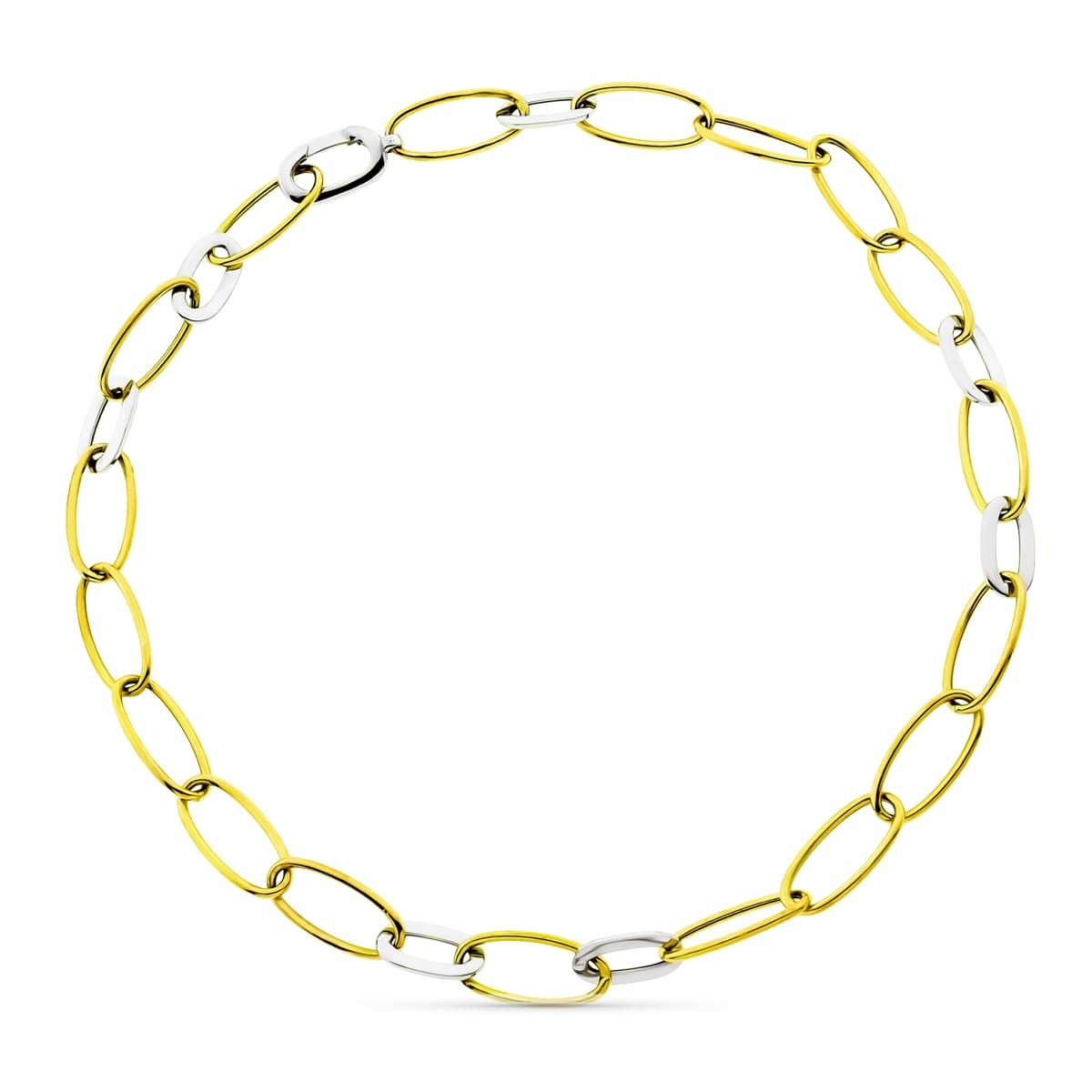 18K Bicolor Halskæde Oval Links Bredde 10 mm Længde 43CM