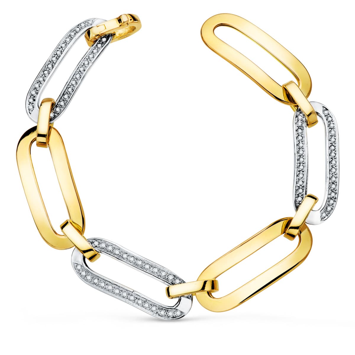 18K Two-tone Gold Bracelet with Round Links. Width 11 mm Length 20 Cm