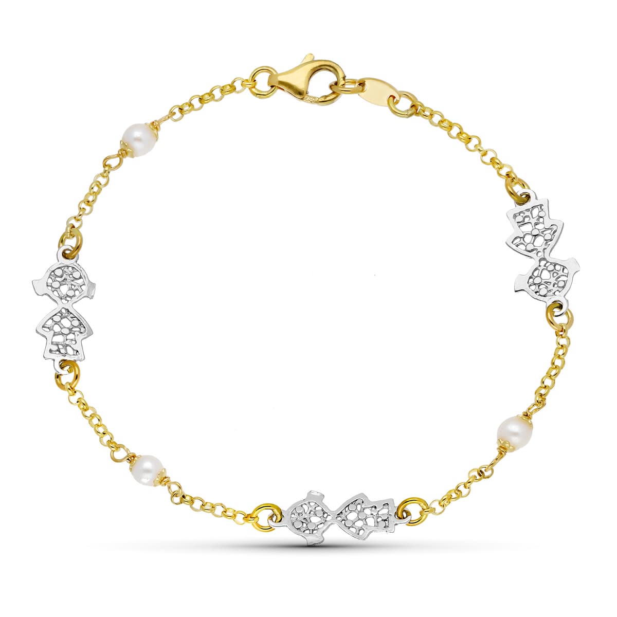 Pulsera De Perlas Oro Bicolor 18K 18 Cm
