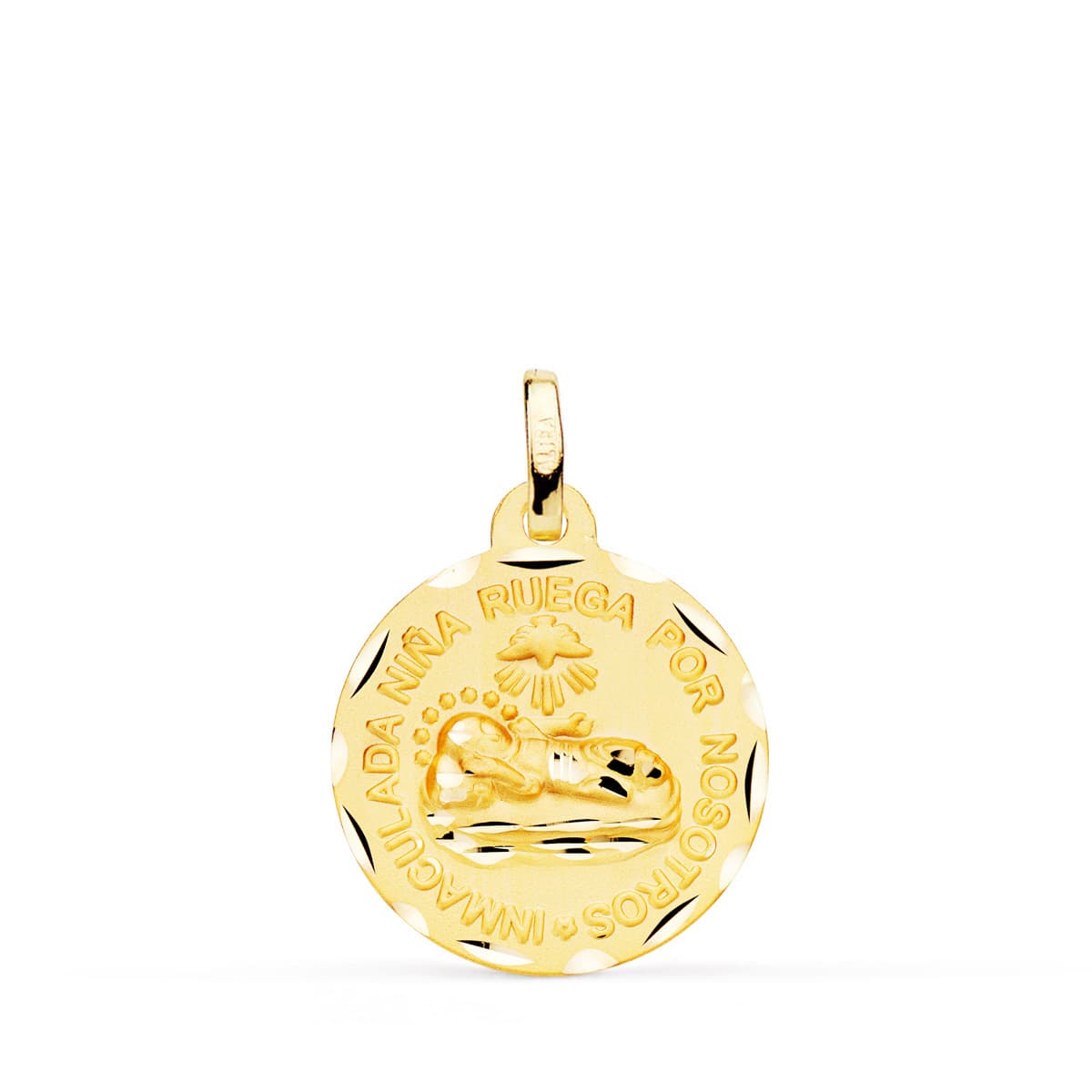 18K gult guld Medaljong Immaculate Child Be för oss 18 mm