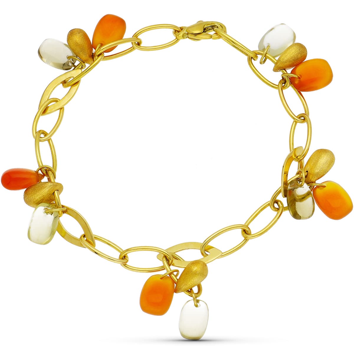 18K Bracelet en Or Jaune Pierres Couleur. Largeur 6 mm Longueur 19.5 Cm