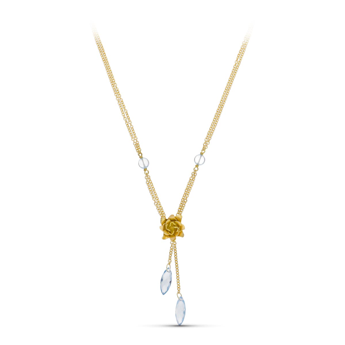 18K Collier Or Jaune Pierres Couleur et Fleur 42 Cm
