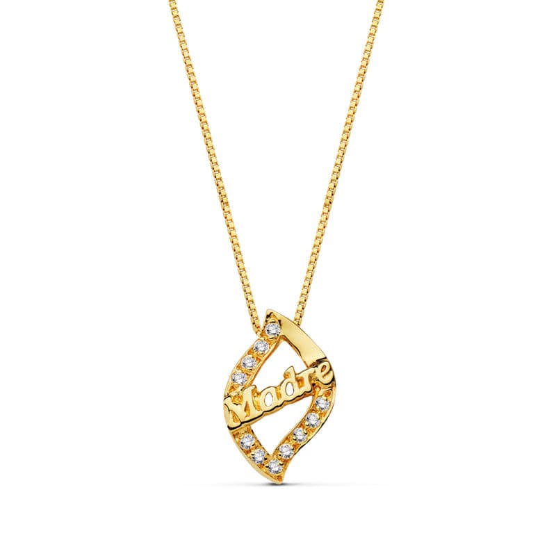 Collier Mère Or Jaune 18K Zircone Chaîne 44 Cm