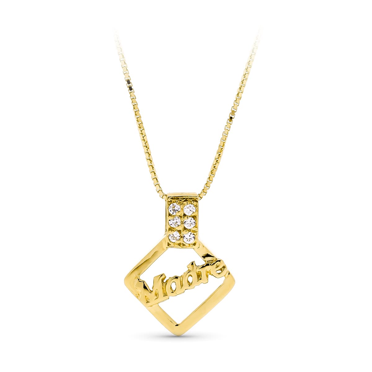 Collier de Mère en Or Jaune 18K avec Zircone et Chaîne