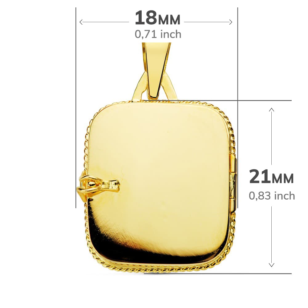 Charm Porte Photo Sculpté Carré 9K Or Jaune 9K 21X18 mm