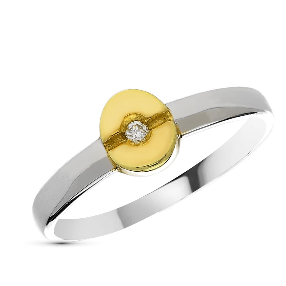 18K tofarvet guld diamantring brillant snit 0,02 Qts Bredde: 6 mm