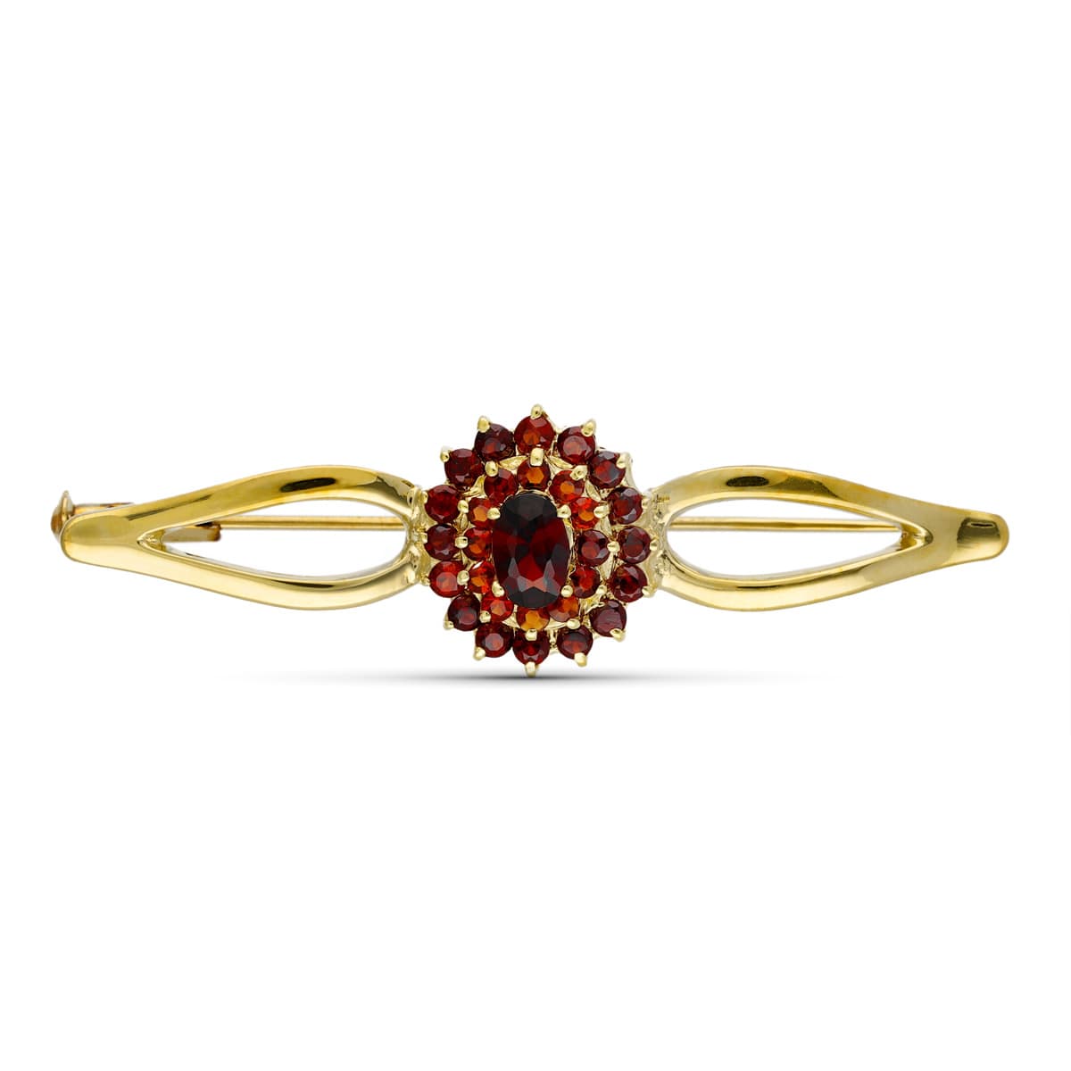 18K Yellow Gold Garnet Brooch. 50X15mm
