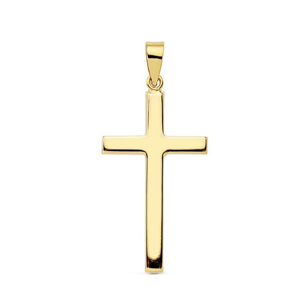 18K Croix en Or Jaune Plate 31 X 16 mm
