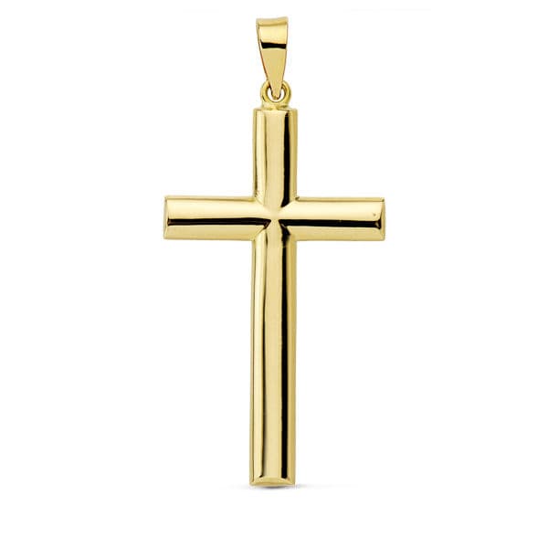 Cruz Oro Amarillo 18K Madera Lisa Ovalada 31X17 mm