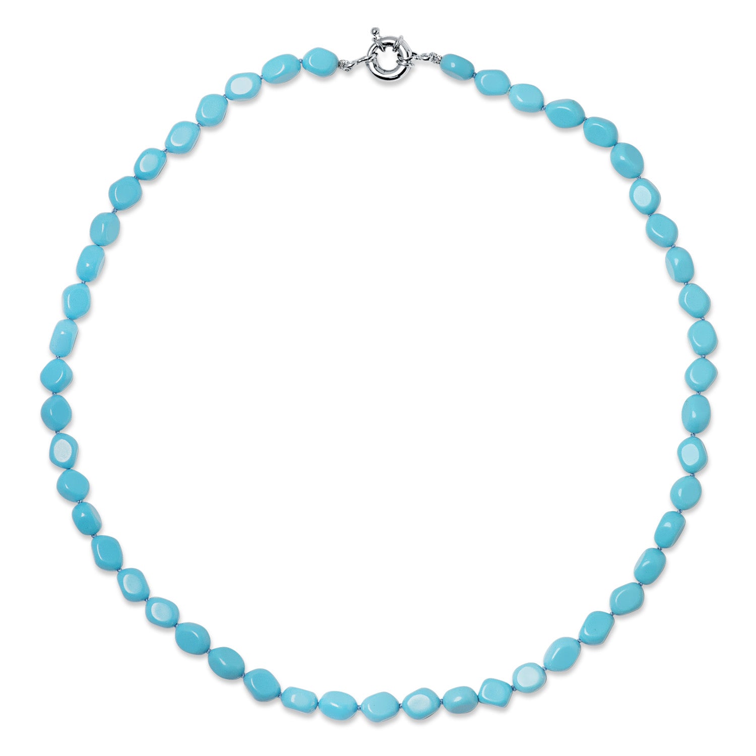 Collier Turquoise 18K Longueur : 45 Cm Fermoir Gaufrain 10MM Or Blanc