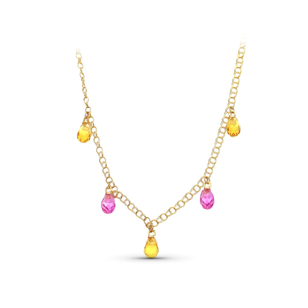 18 K gult guld halsband Teardrop stenar Topaz-rosa färg