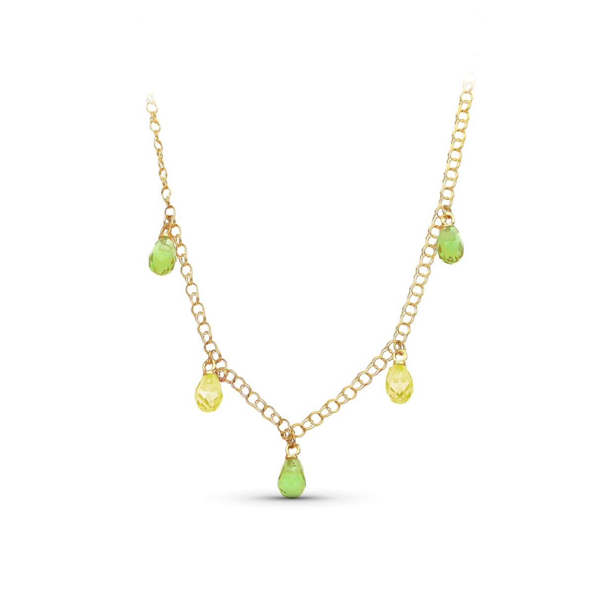 18K Collier Or Jaune Larmes et Pierres Couleur Verte Topaze