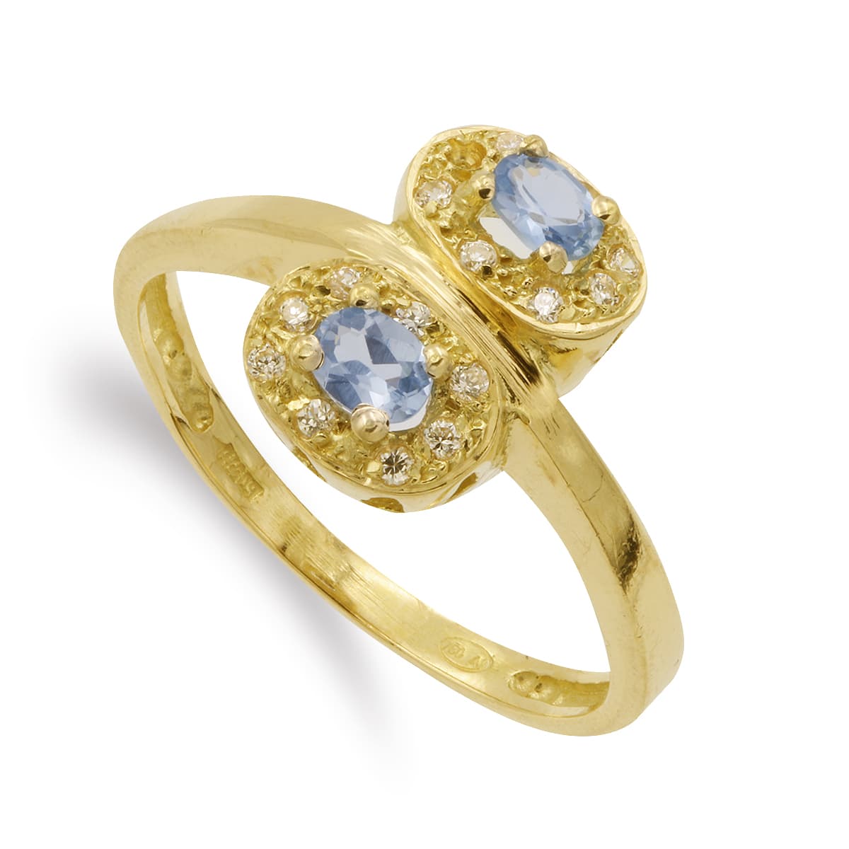 18K gul guld ring ovale sten og zirkoner Bredde 13 X 9 mm